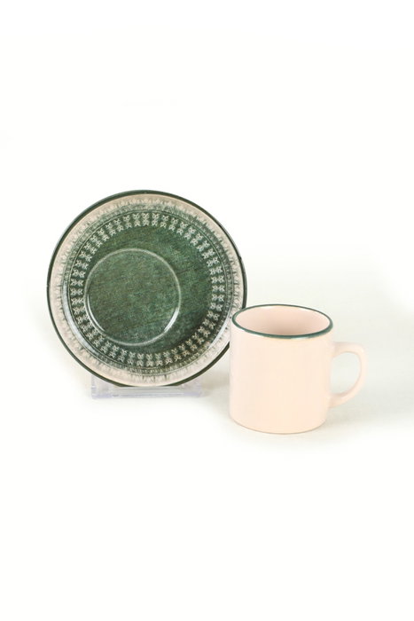 Hermia Juego de tazas de café de cerámica, 12 piezas, crema y verde Hermia Juego de tazas de café de cerámica, 12 piezas, crema y verde